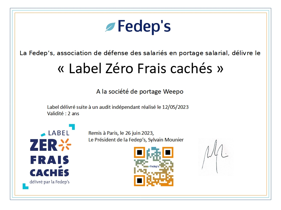 Label Zéro Frais caché Weepo