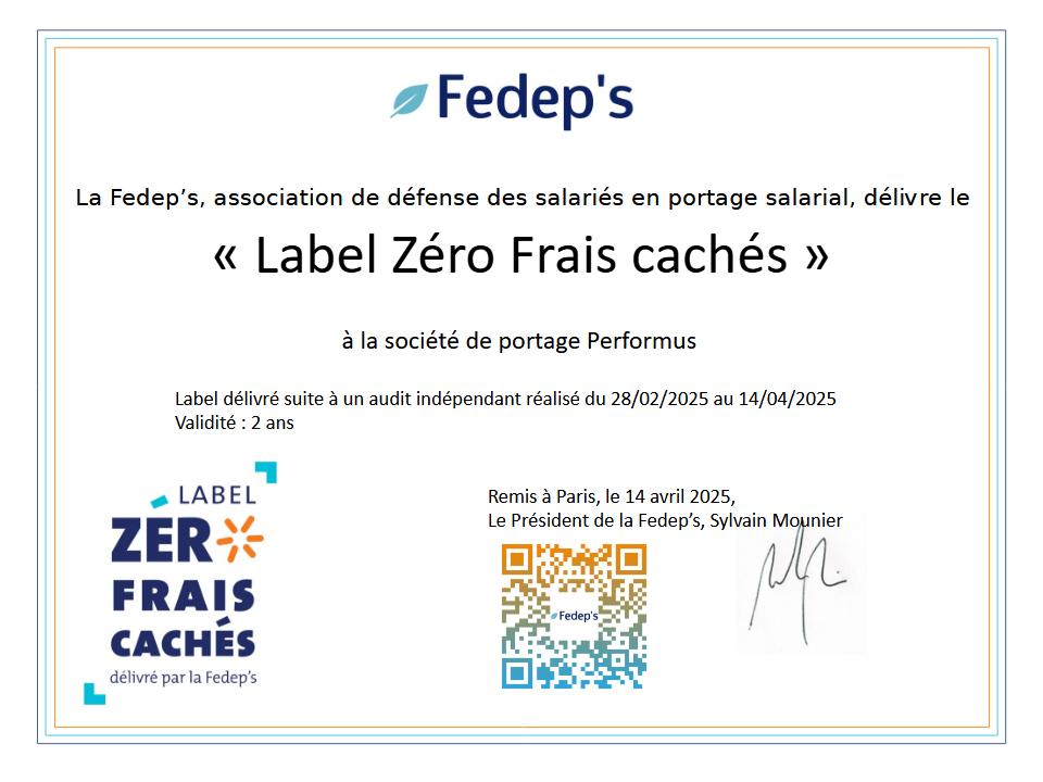 Label Zéro frais cachés Performus