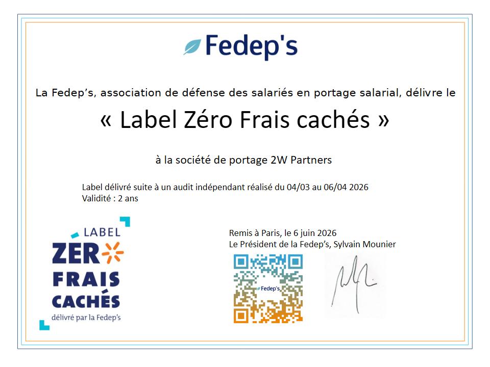 Label portage zéro frais cachés 2W partners